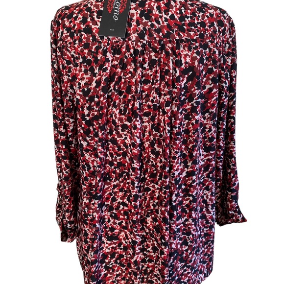 COCOMO 1X Red Black 3/4 sleeve Plus Size women's Pintuck Blouse tunic - Picture 2 of 14